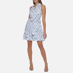 Tommy Hilfiger Womens Blue Gingham Print Sleeveless Belted Mini Dress- Size 6